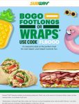 Second footlong sandwich free online at Subway via promo code FLBOGO #subway