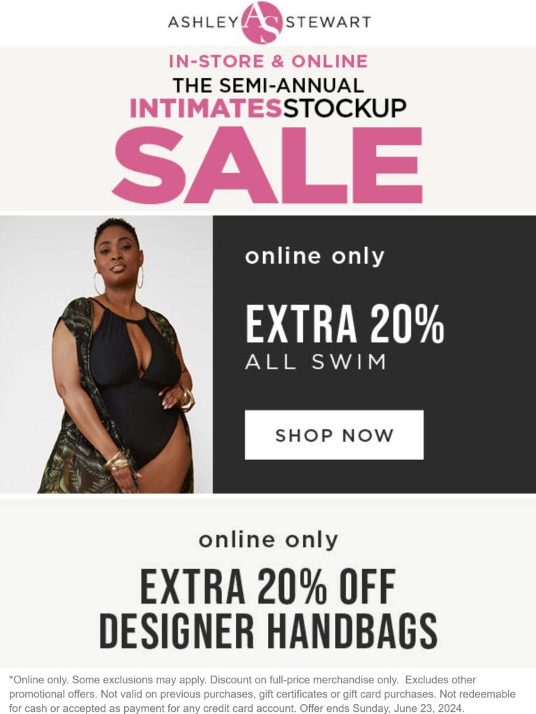 Extra 20-40% off online today at Ashley Stewart