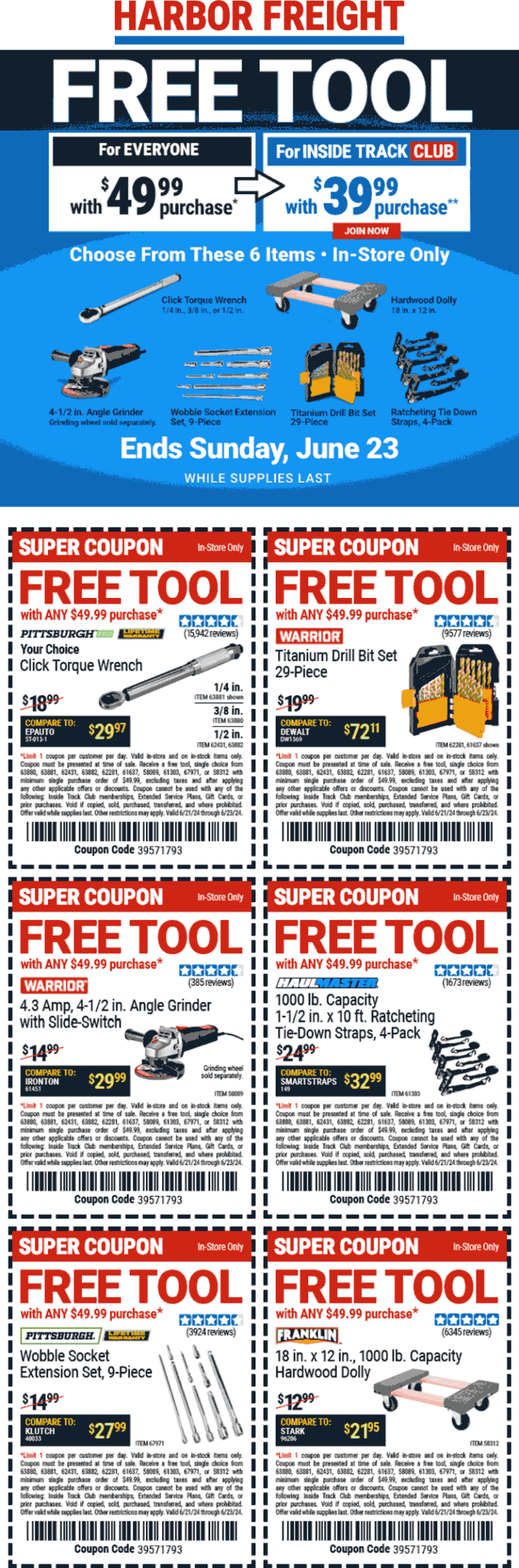 Free tool on $50 today at Harbor Freight Tools