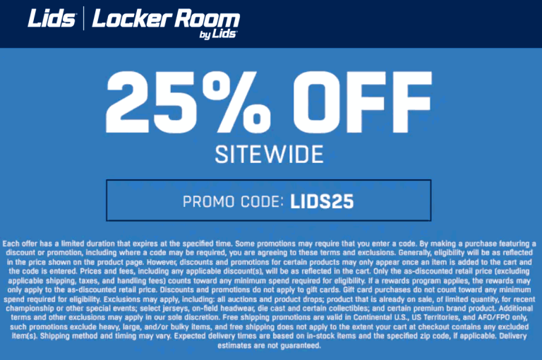 25% off everything online today at Lids via promo code LIDS25