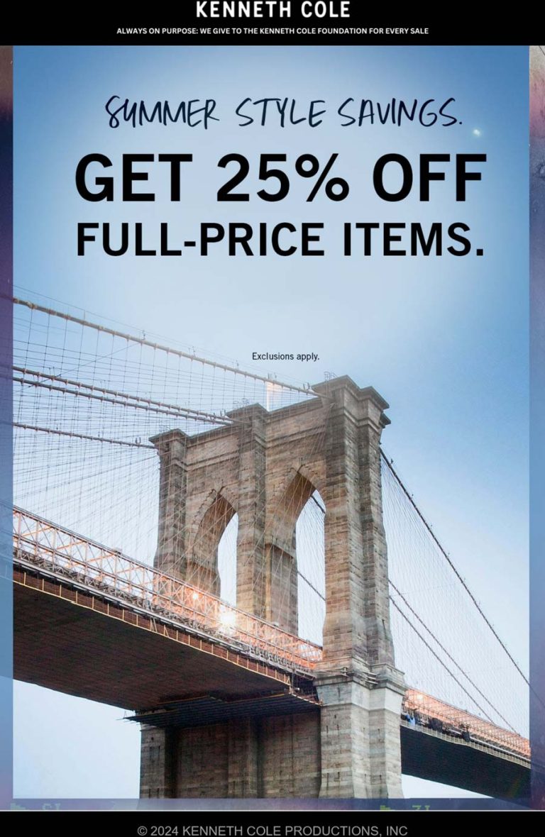 25% off online today at Kenneth Cole