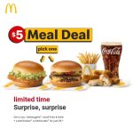 Double cheeseburger or chicken sandwich + 4pc nuggets + fries + drink = $5 at Mcdonalds #mcdonalds