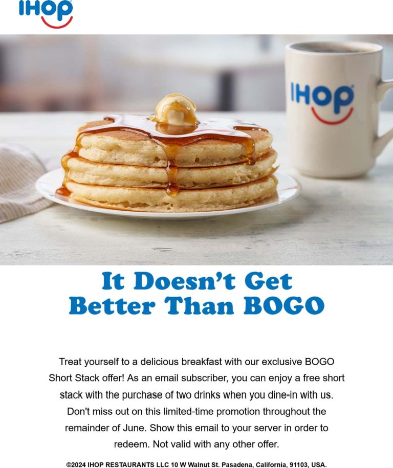 Free pancakes with your drinks at IHOP restaurants