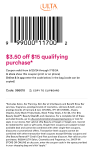 $3.50 off $15 at Ulta Beauty, or online via promo code 986018 #ulta