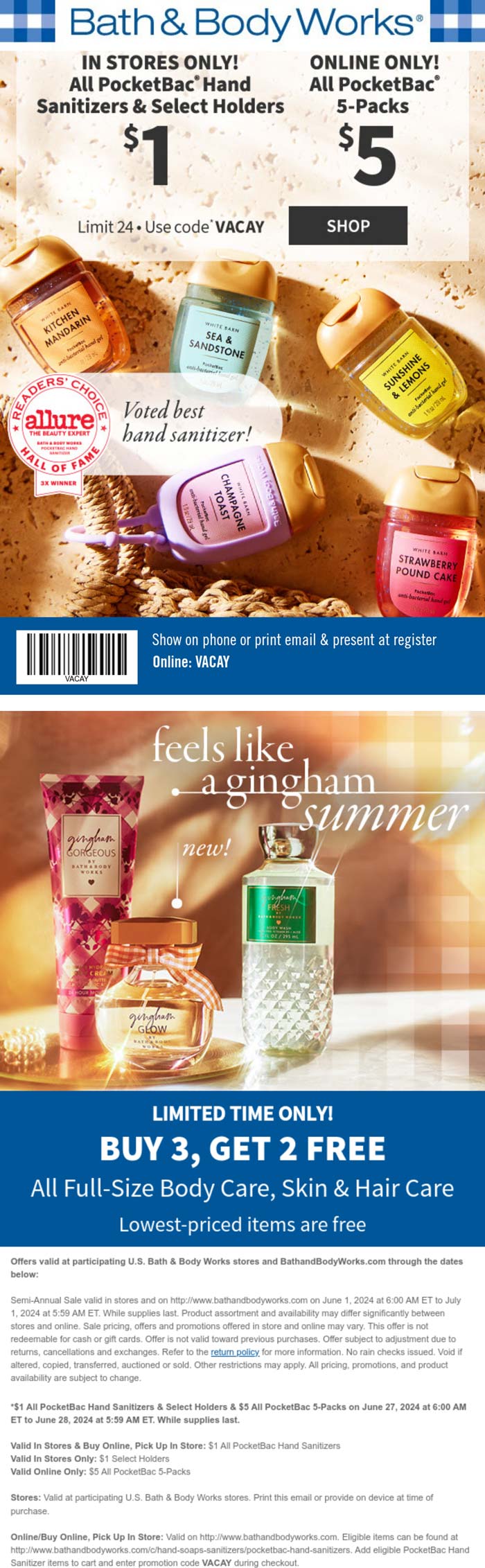 $1 hand sanitizers today at Bath & Body Works, or online via promo code ...