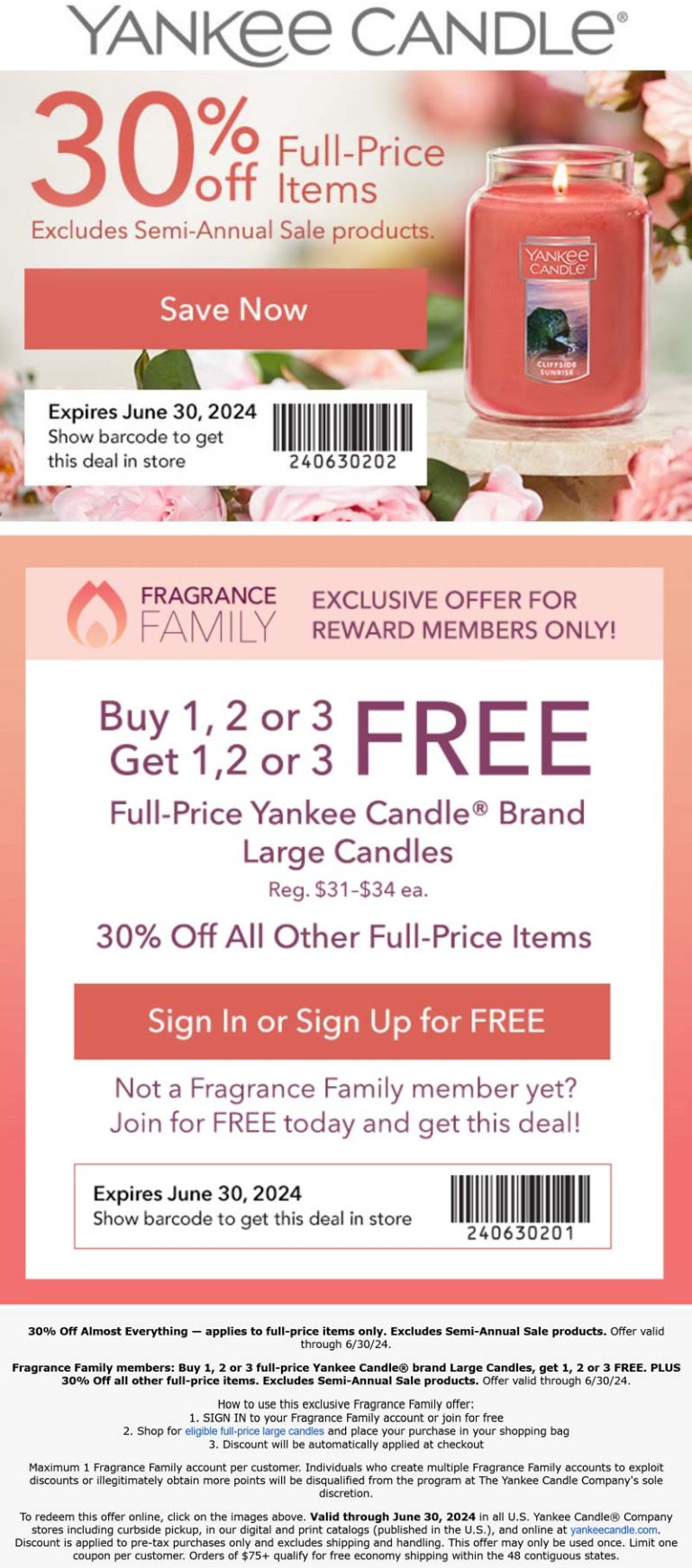 30% off at Yankee Candle, ditto online