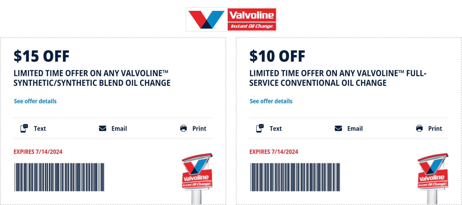 $10 off an oil change at Valvoline #valvoline | The Coupons App®
