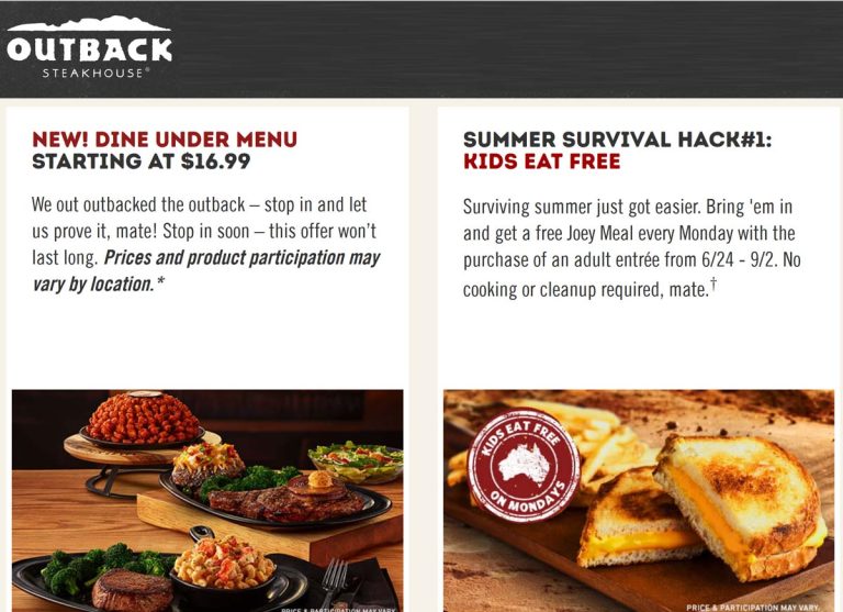 Kids eat free Mondays at Outback Steakhouse