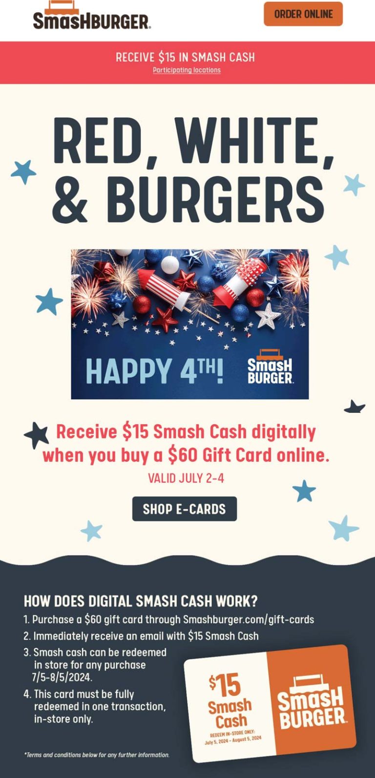 $15 card with your $60 card purchase at Smashburger restaurants