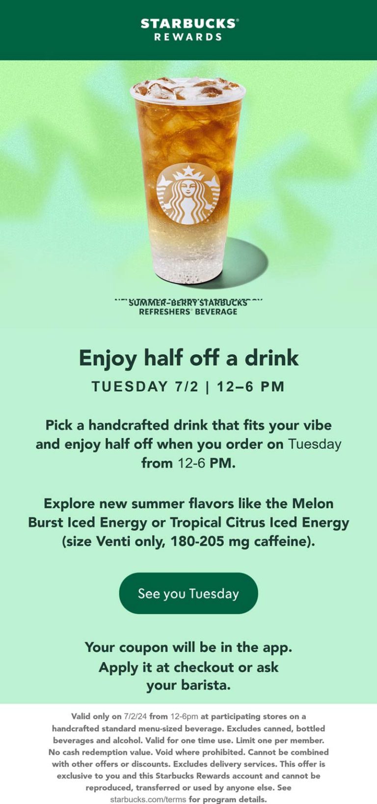 50% off a medium drink today via login at Starbucks coffee