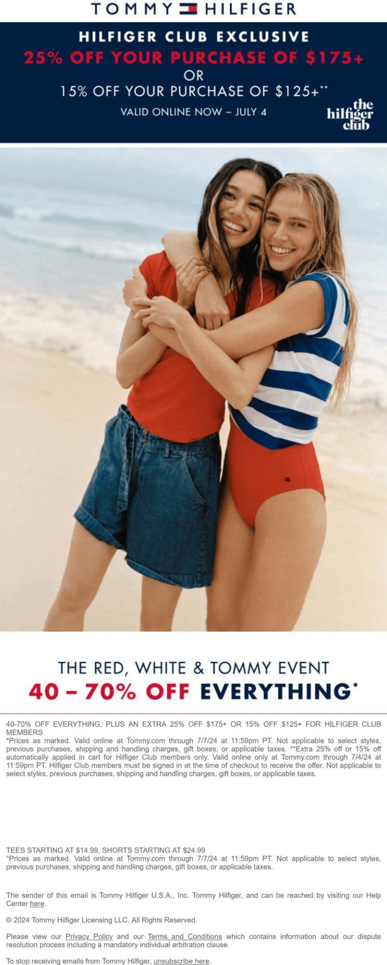 40-70% off everything + another 25% off $175 online at Tommy Hilfiger