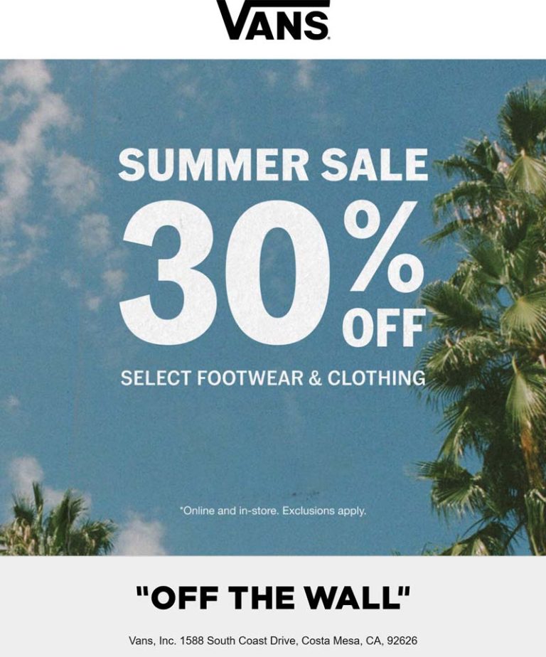 30% off shoes & clothing at Vans off the wall