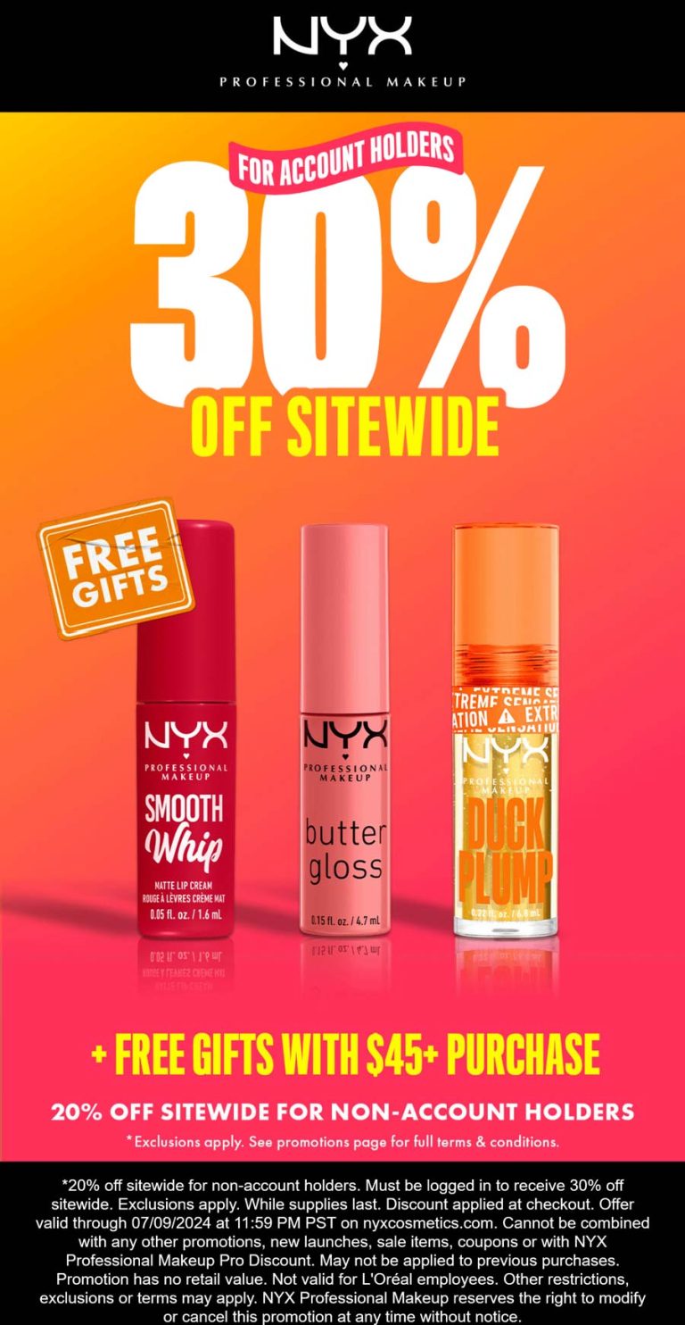 20-30% off everything online at NYX Cosmetics