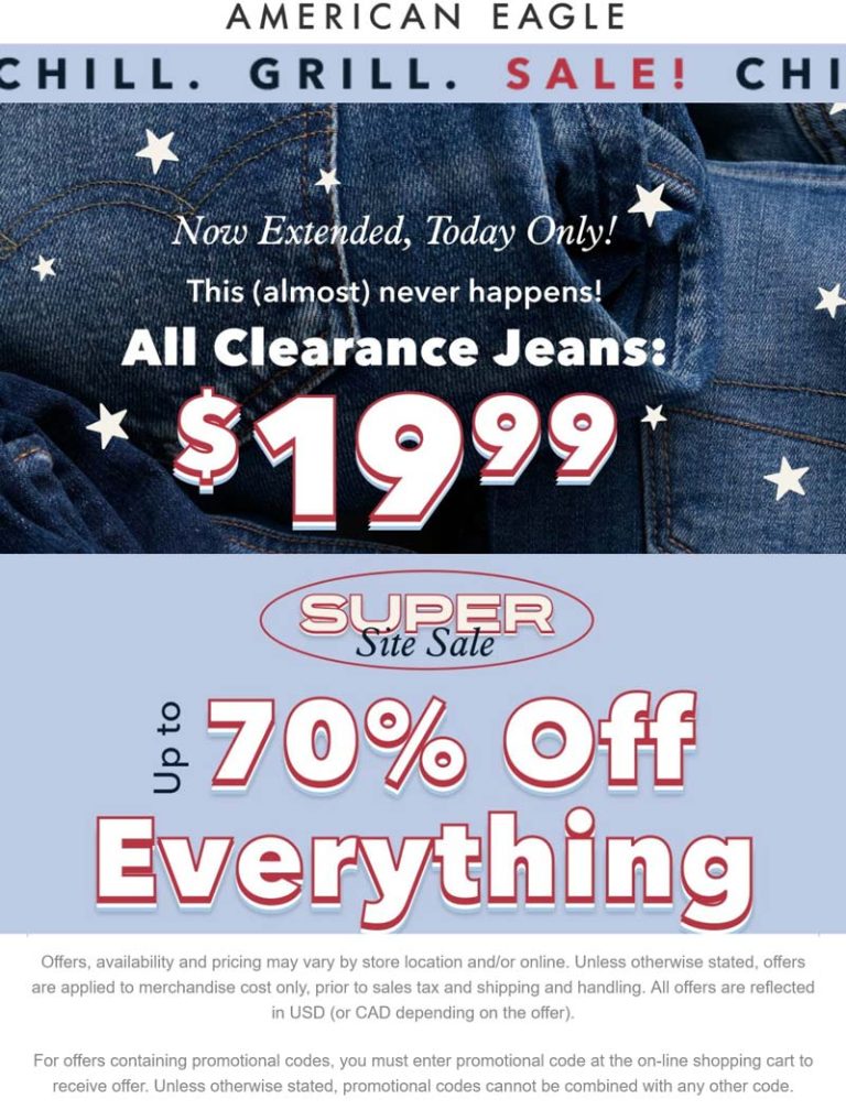 Clearance jeans for $20 & more today at American Eagle