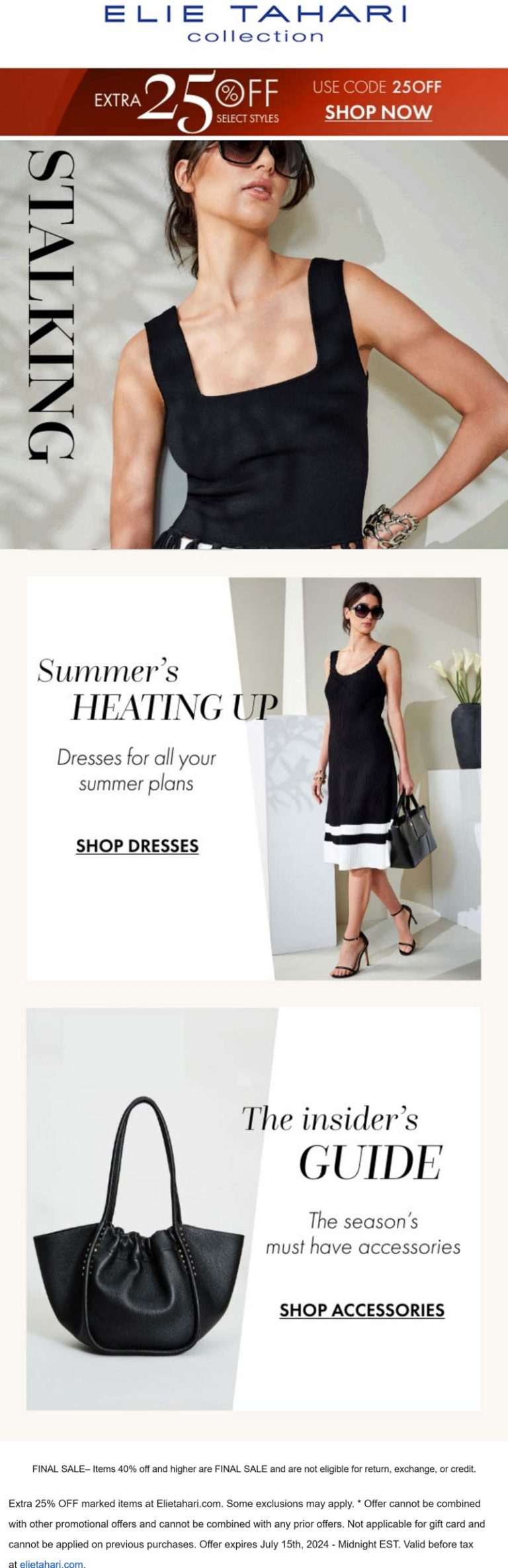 25% off online at Elie Tahari via promo code 25OFF