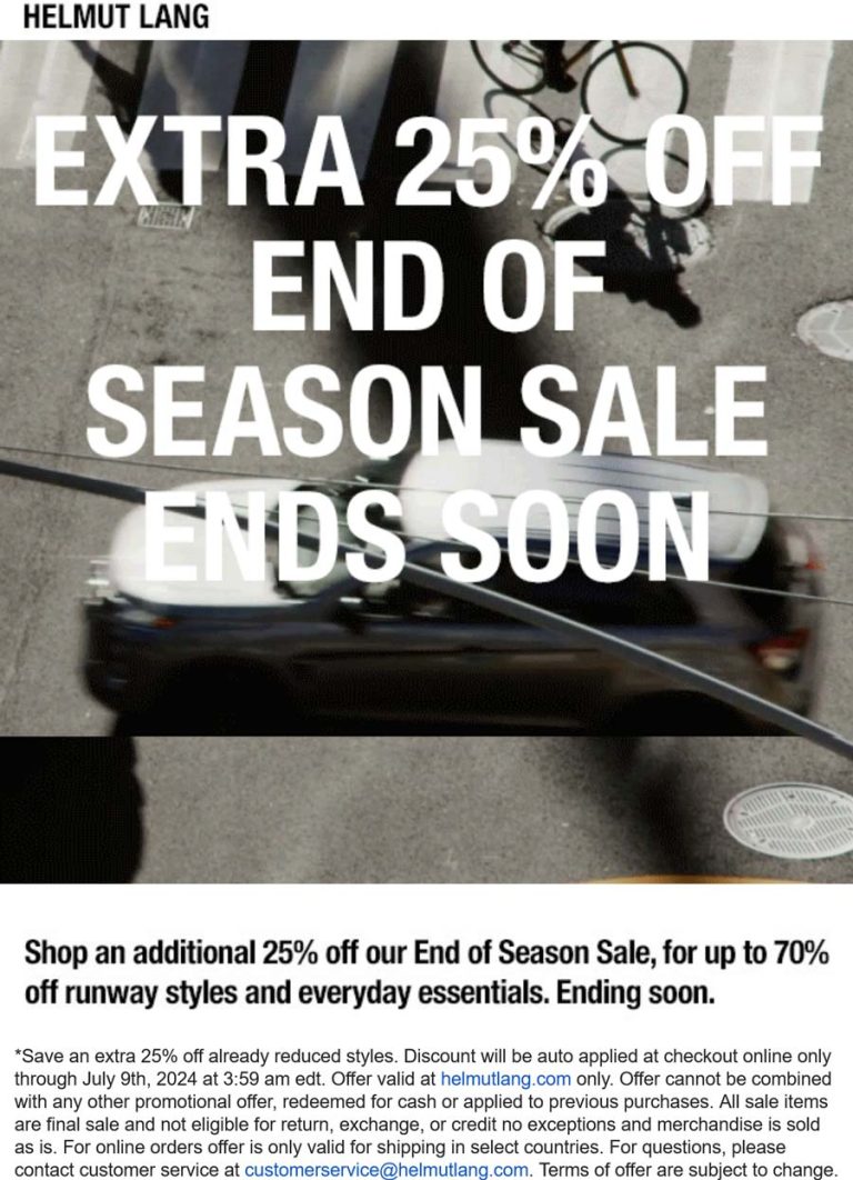 Extra 25% off sale items at Helmut Lang