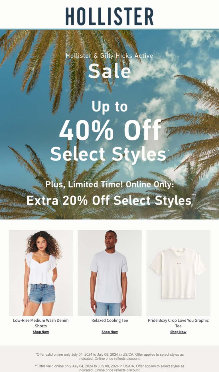 20-40% off online at Hollister
