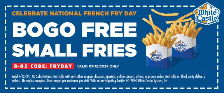 Second fries free Friday at White Castle via promo code FRYDAY