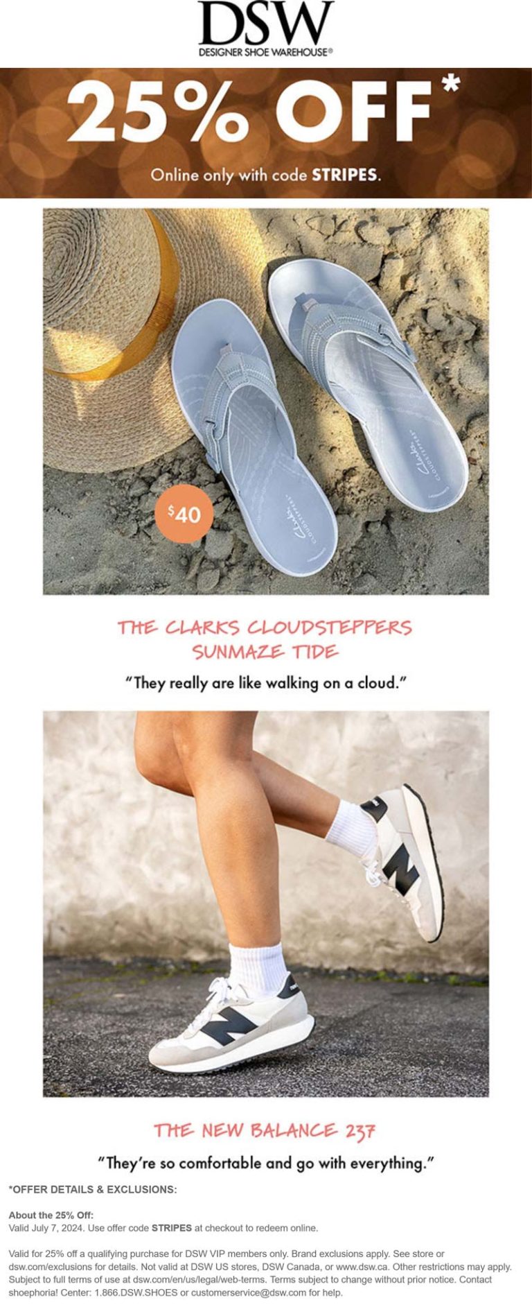 25% off shoes online today at DSW via promo code STRIPES