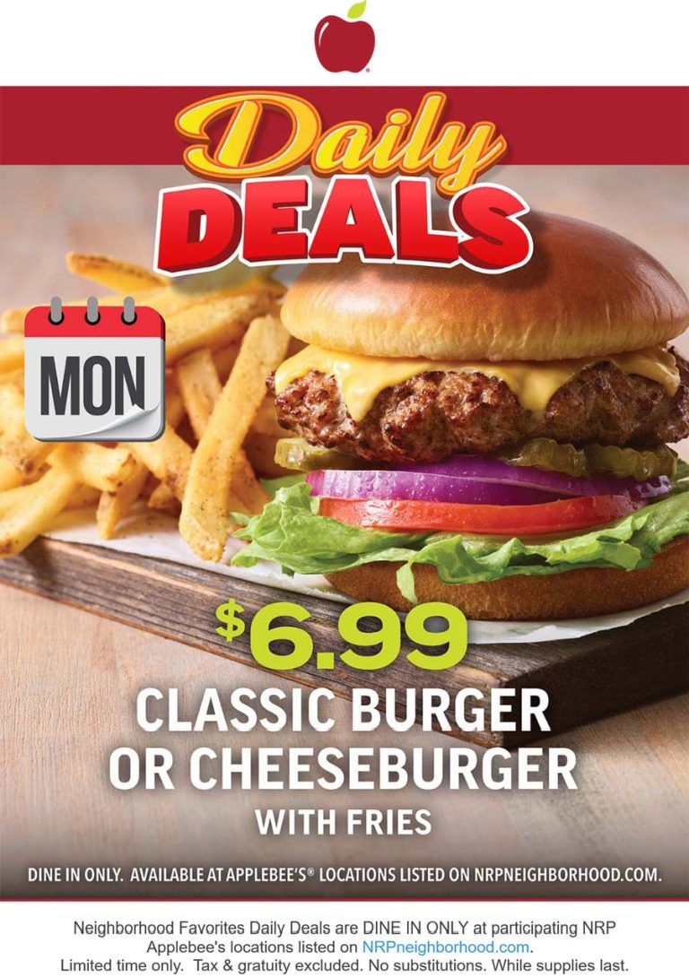 Cheeseburger + fries = $7 today at Applebees