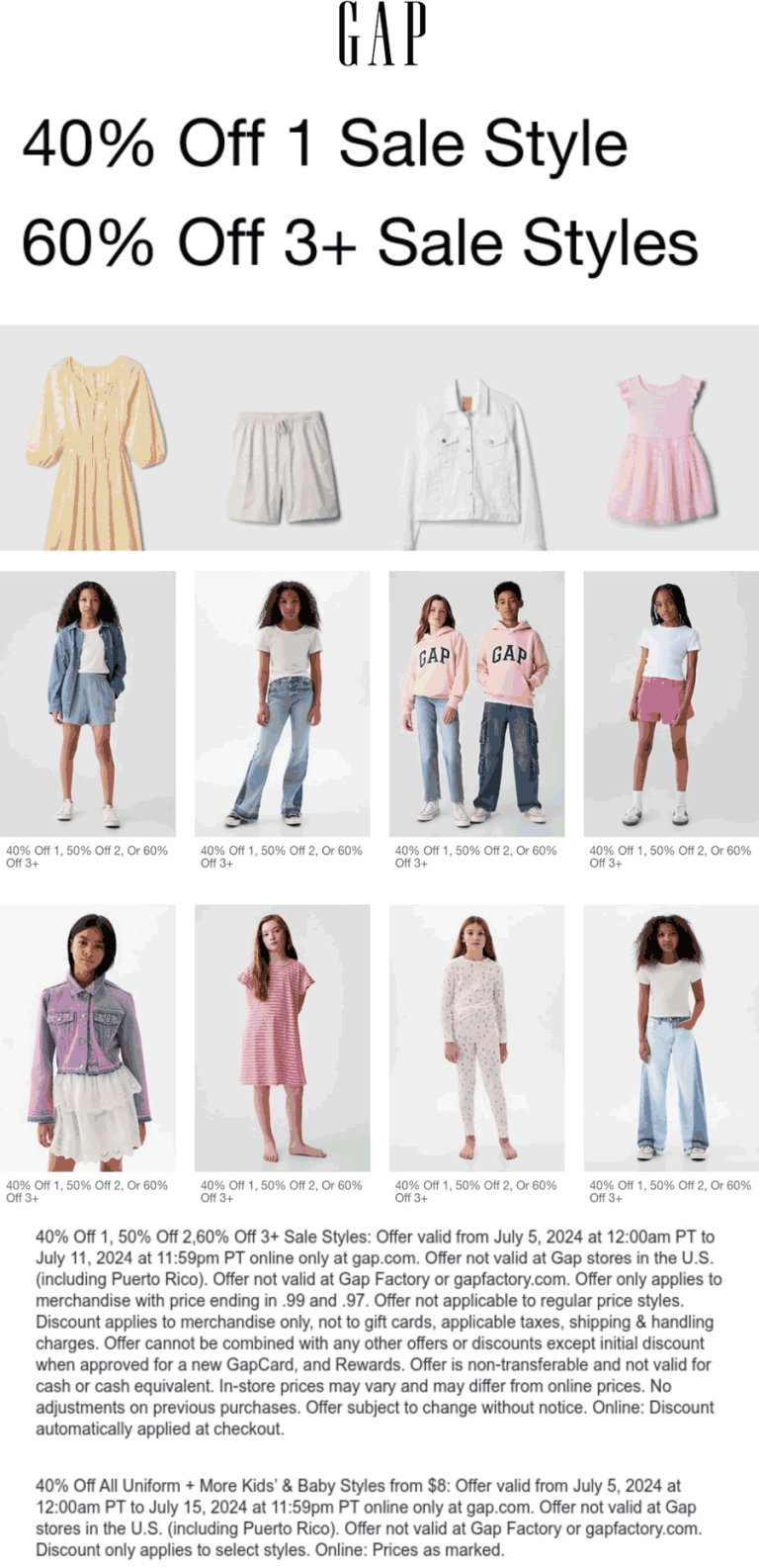 Extra 40-60% off sale items online at Gap