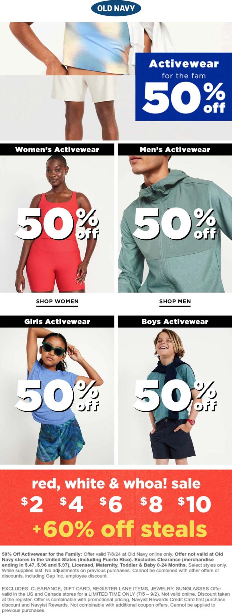 50% off activewear today at Old Navy