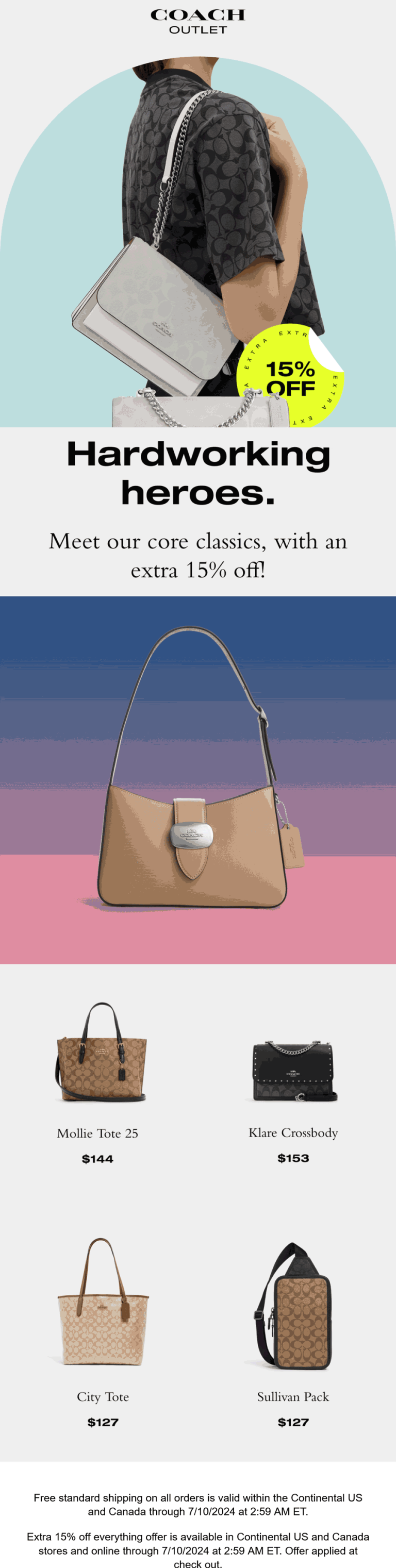 Extra 15% off today at Coach Outlet