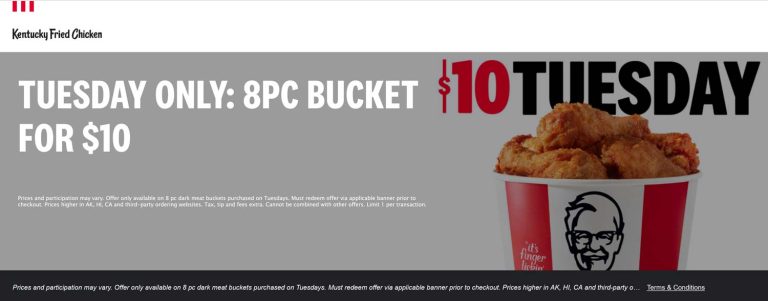 8pc chicken bucket for $10 today at KFC
