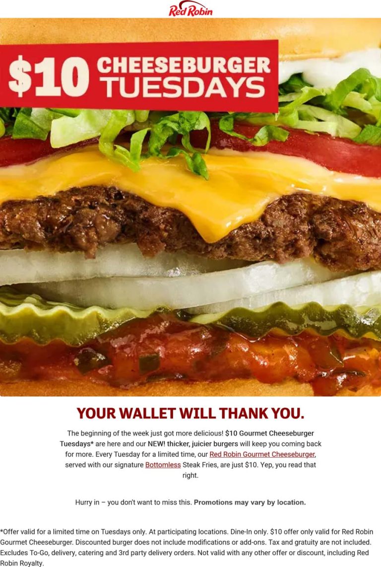 Gourmet cheeseburger + bottomless fries = $10 today at Red Robin