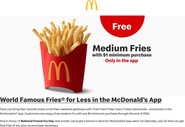Free fries today & then another tomorrow at McDonalds restaurants