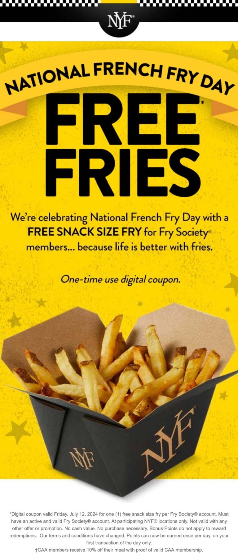 Free fries via login today at New York Fries