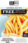 Free fries with your burger today via mobile at Burger 21 #burger21