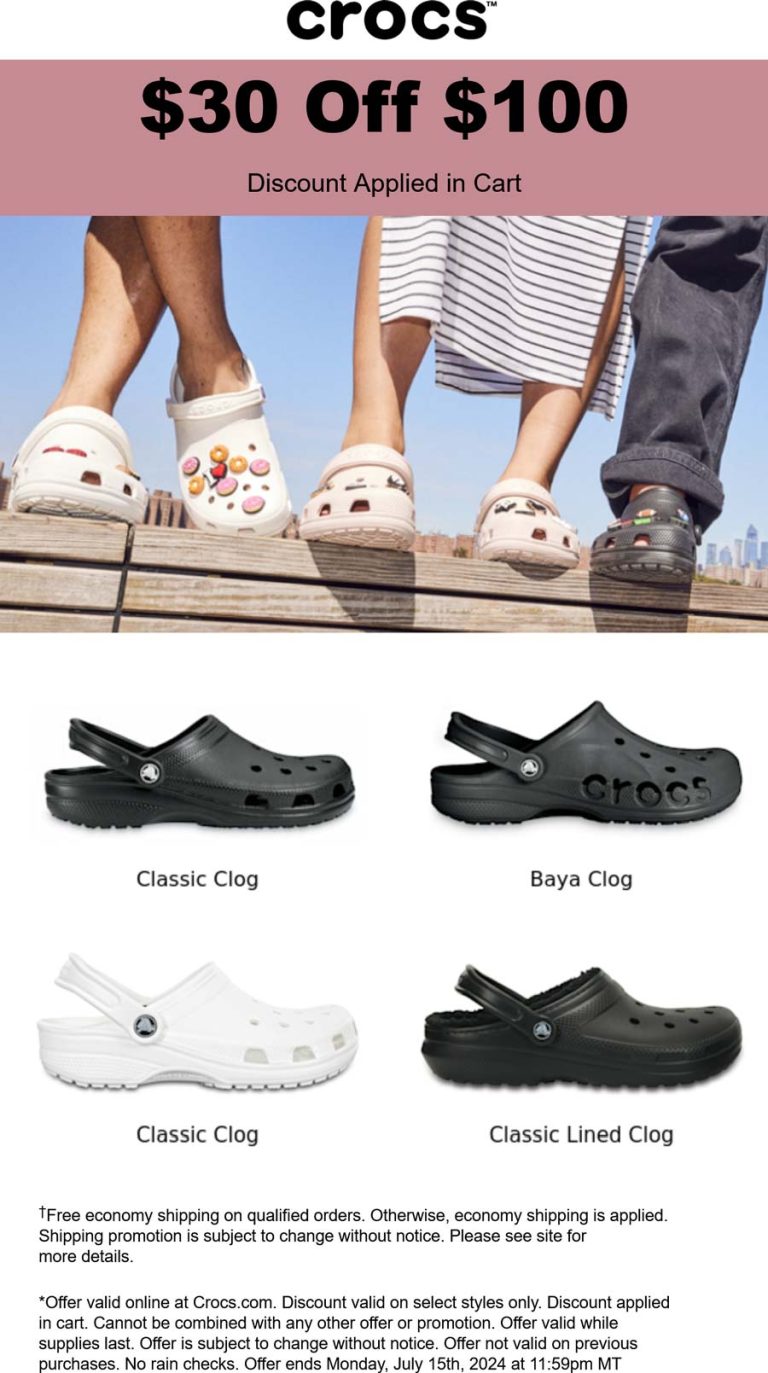 $30 off $100 online at Crocs