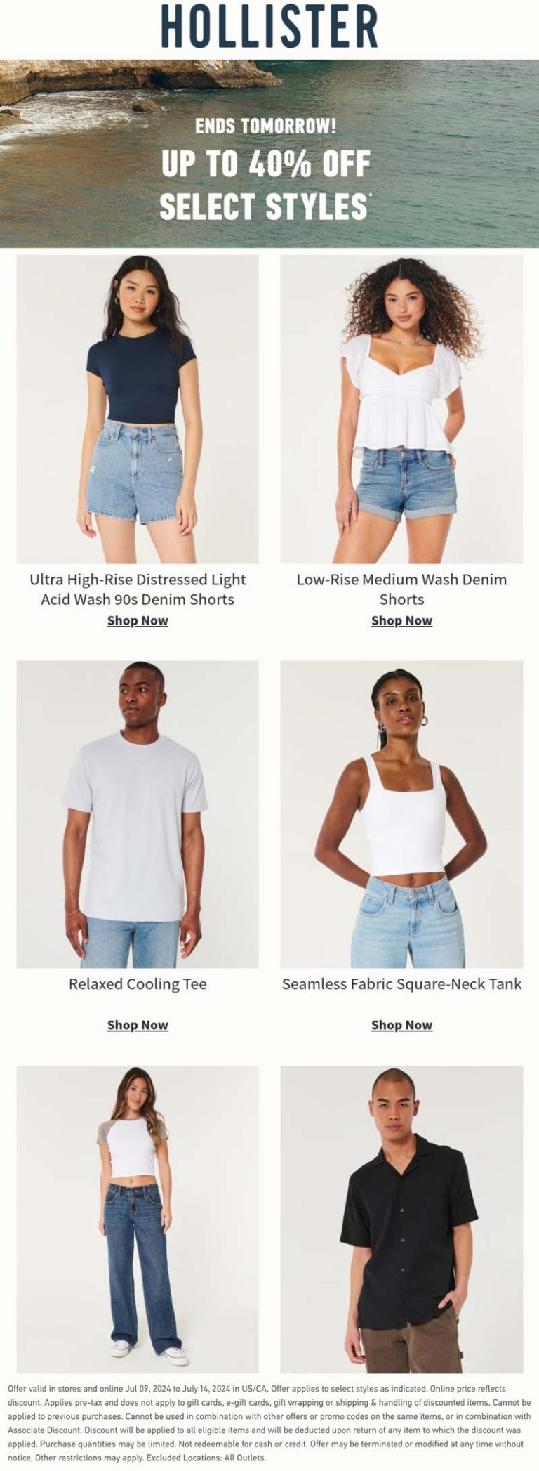 40% off various styles at Hollister, ditto online