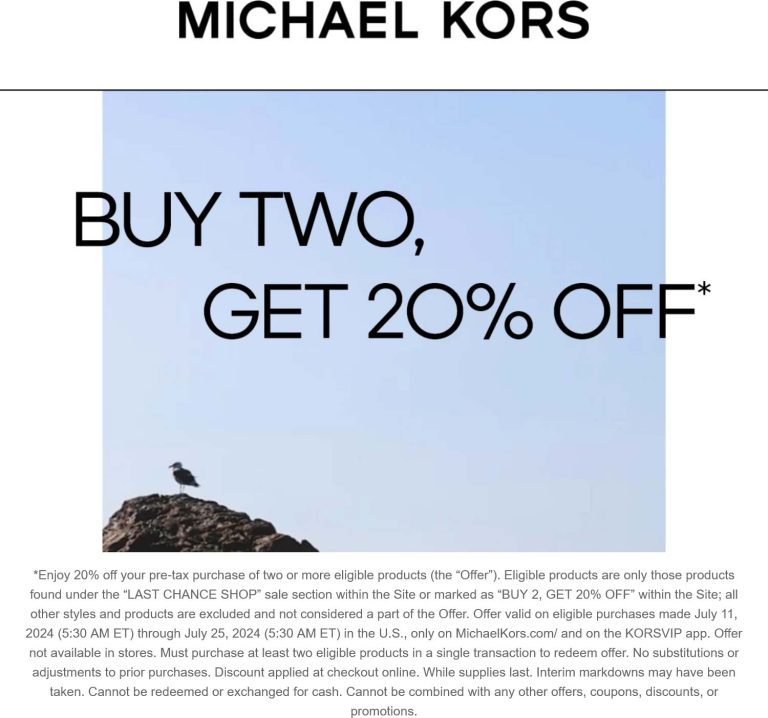 20% off 2+ clearance items at Michael Kors