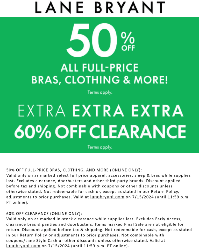 50% off online today at Lane Bryant