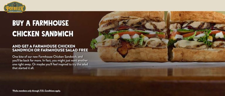 Second farmhouse chicken sandwich or salad free at Potbelly