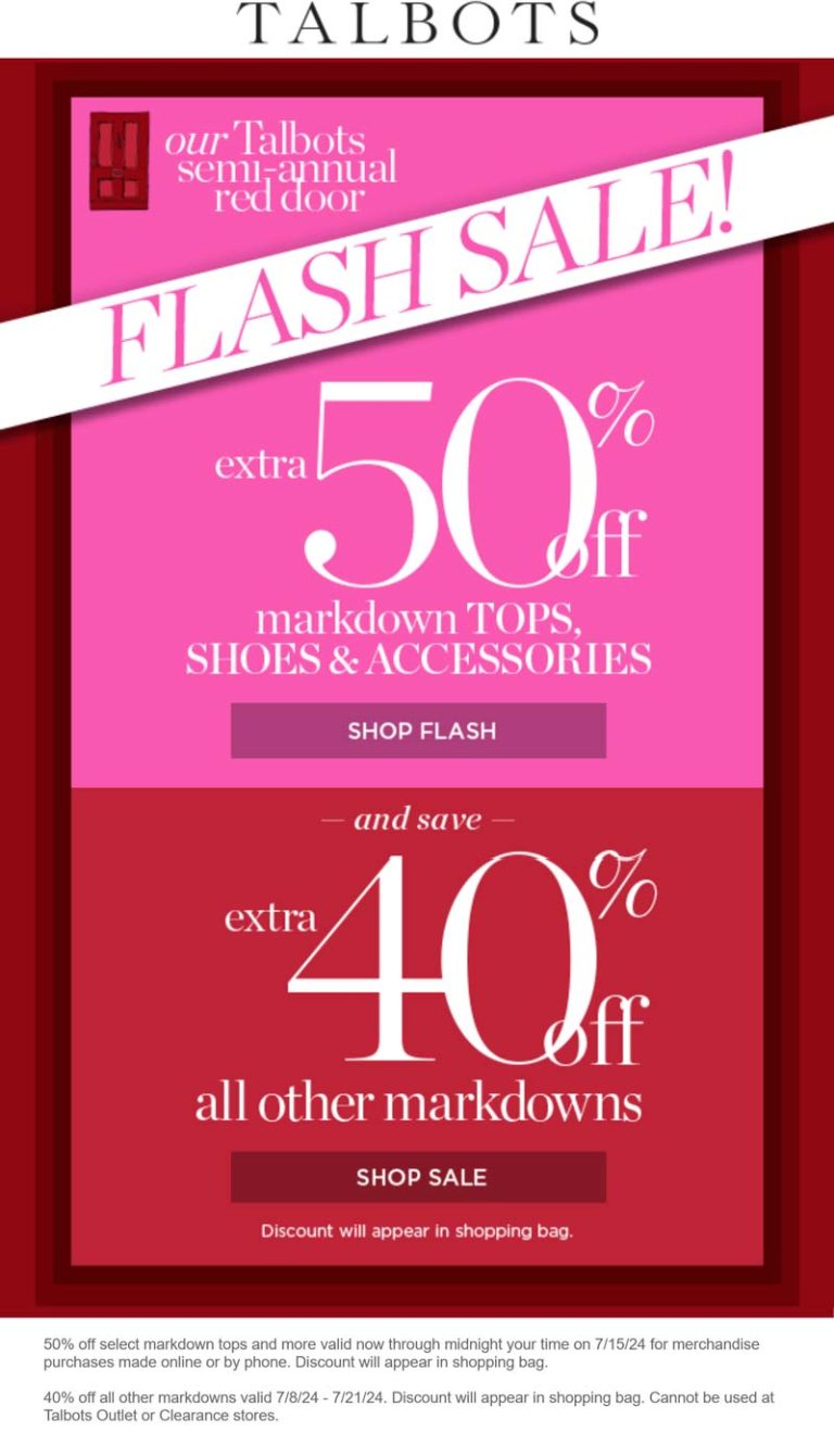Extra 40-50% off sale items online at Talbots