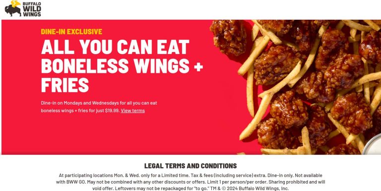 Bottomless boneless wings + fries Weds at Buffalo Wild Wings