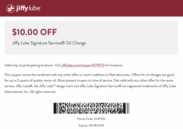 $10 off signature oil change at Jiffy Lube