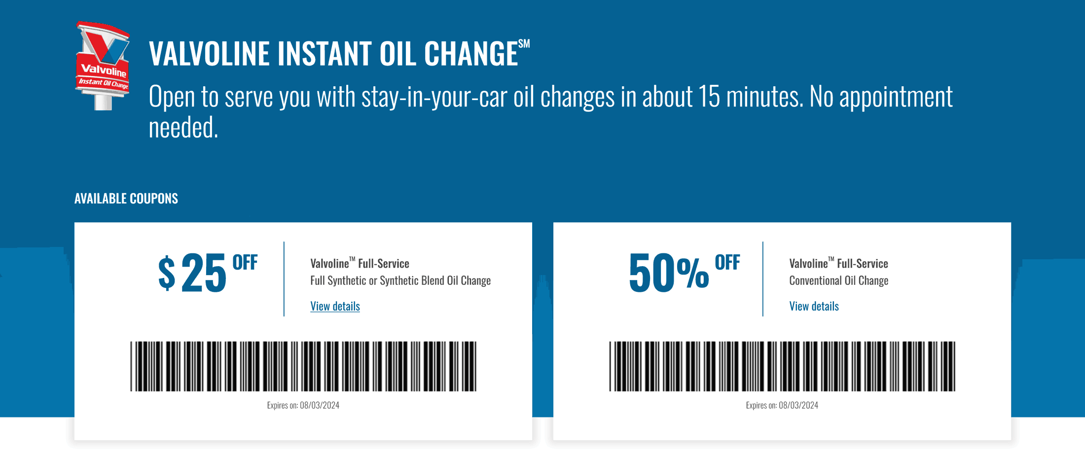 50 off full service conventional or 25 off synthetic oil change at