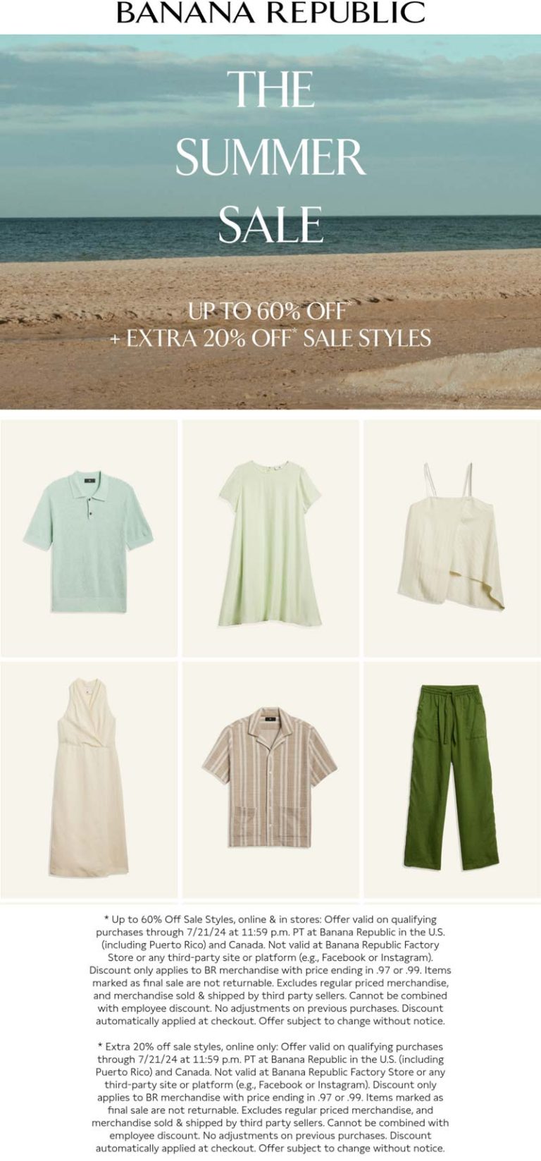 Extra 20% off sale styles at Banana Republic, ditto online
