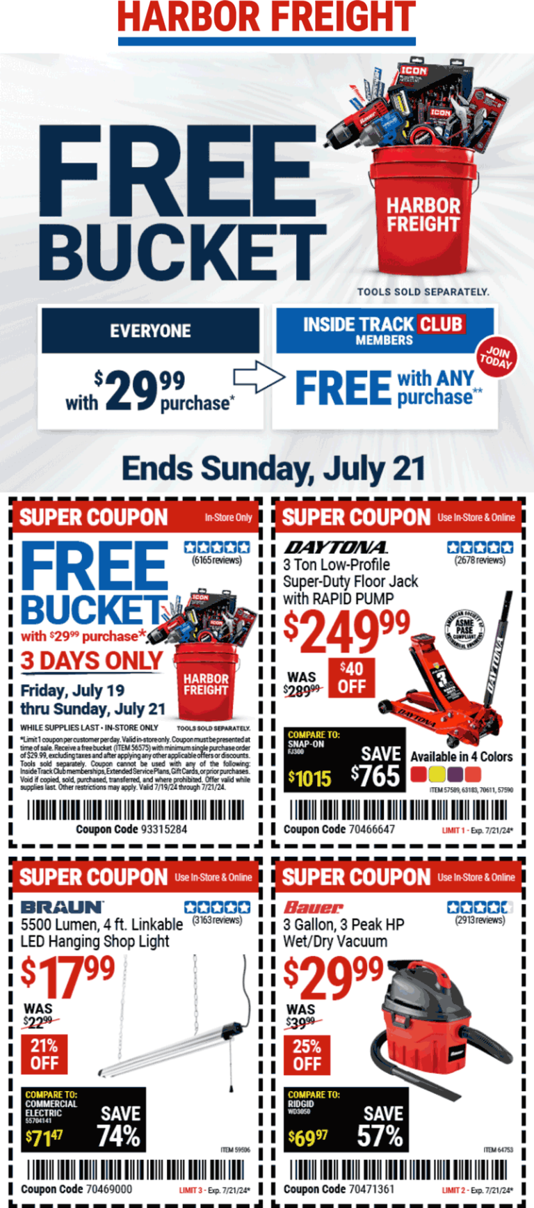 Free bucket at Harbor Freight Tools