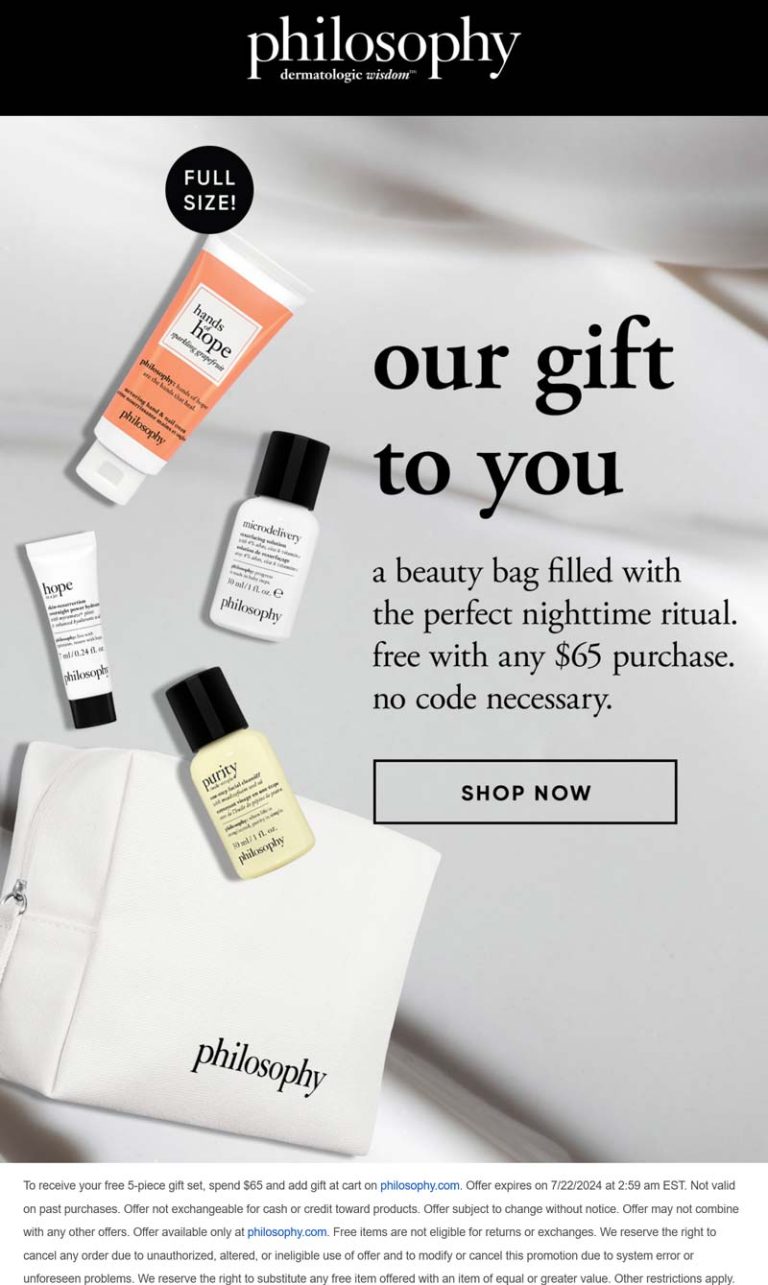 Free 5pc set with full size on $65 at Philosophy