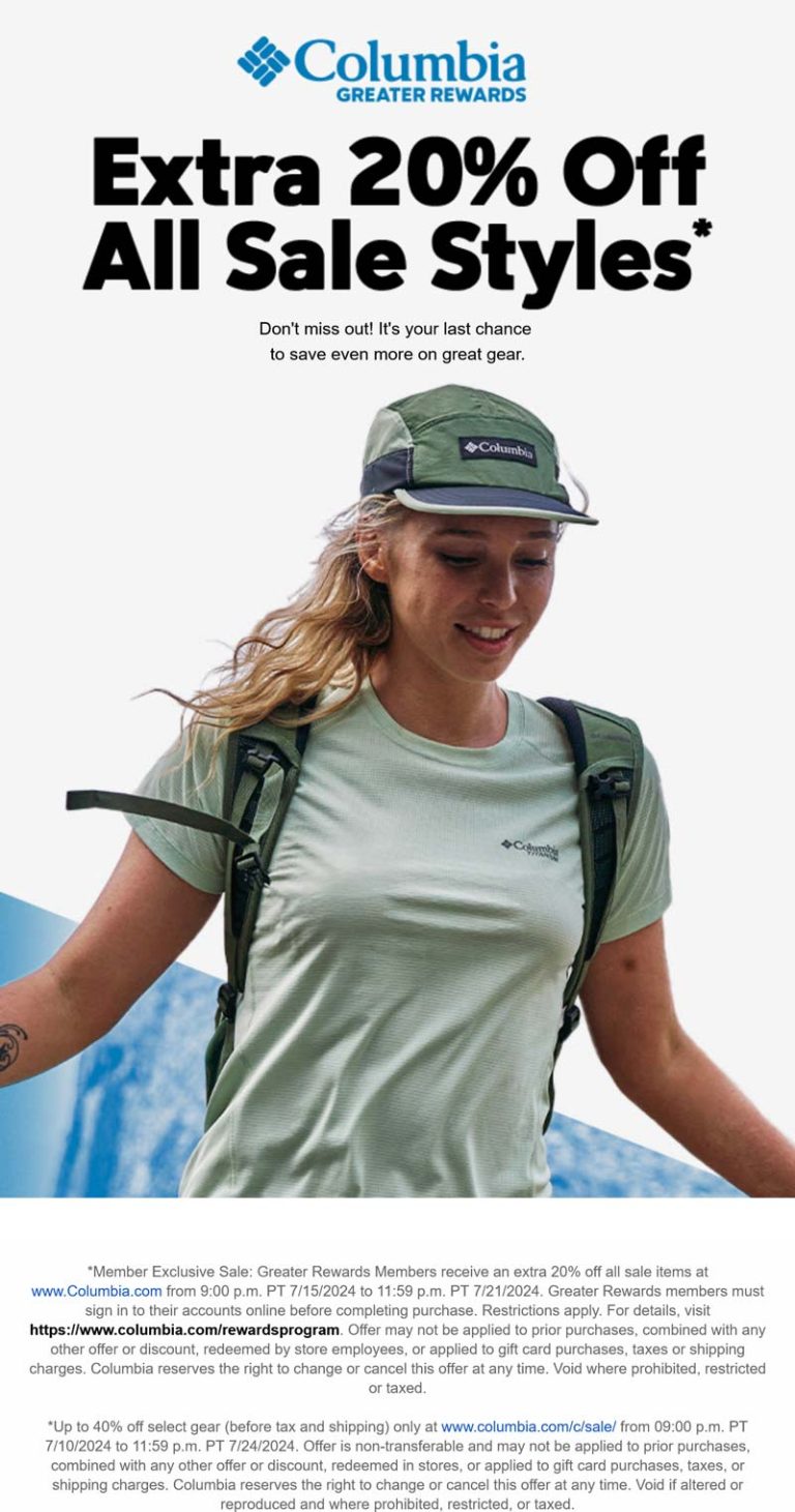 Extra 20% off sale items today at Columbia