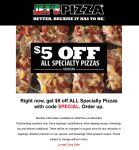 $5 off all specialty pizzas at Jets Pizza via promo code SPECIAL #jetspizza