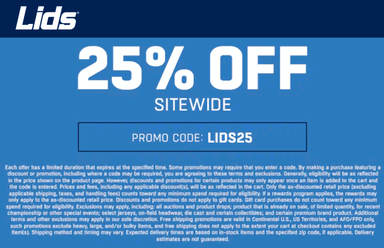 25% off everything online today at Lids via promo code LIDS25