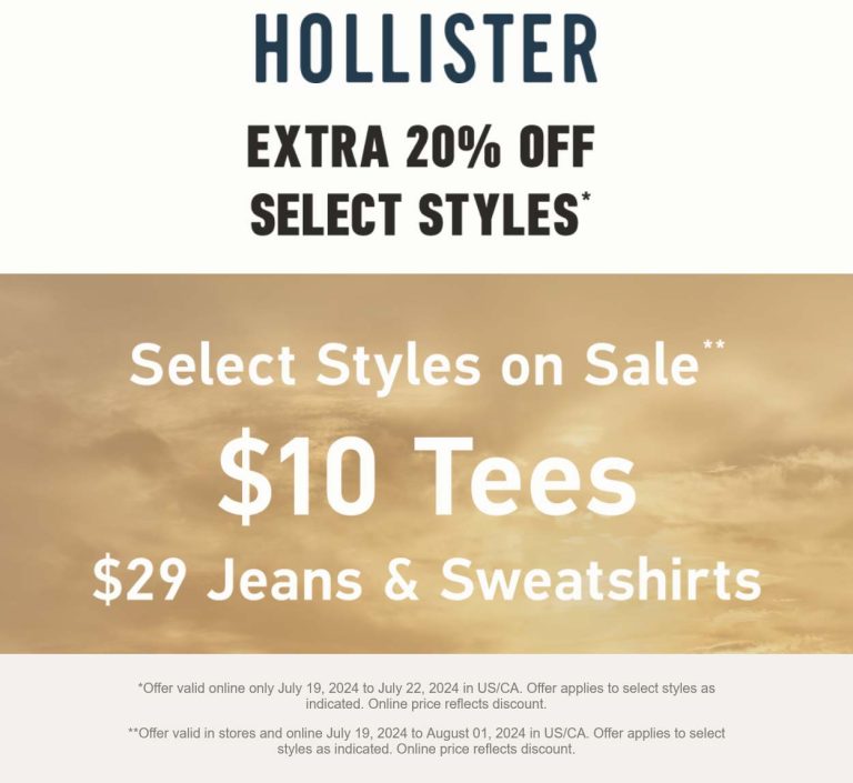 Extra 20% off online today at Hollister