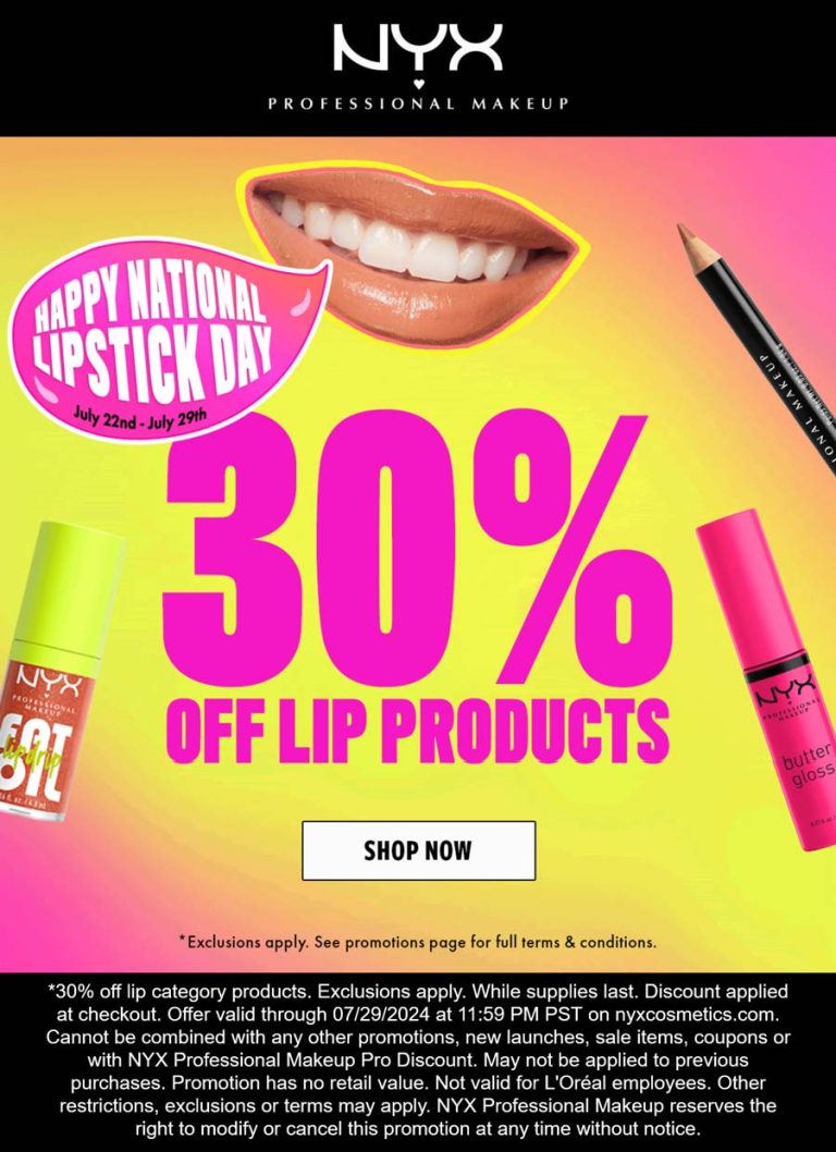 30% off lip products at NYX Professional Makeup