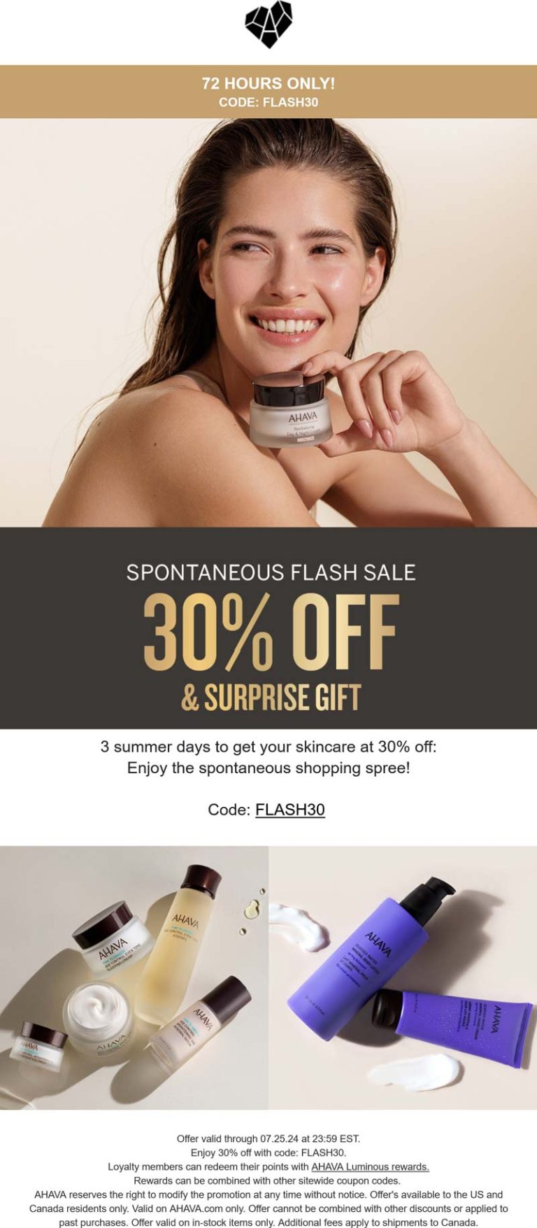 30% off + free gift at AHAVA via promo code FLASH30